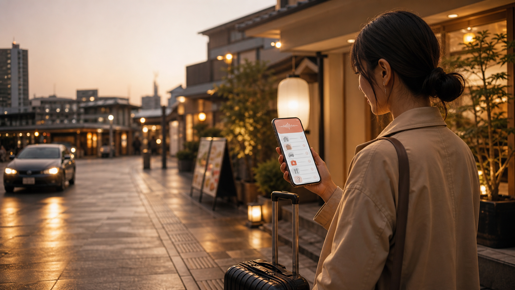 Traveler using Moshimo Call for Japan travel coordination
