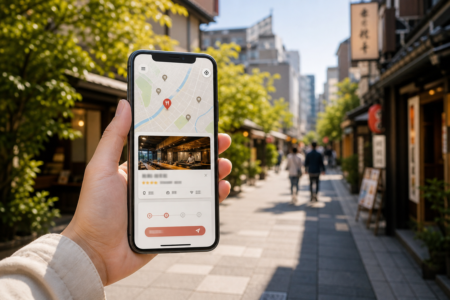 Phone map interface for sending a Japan travel call request
